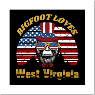 Bigfoot loves America and West Virginia Posters and Art